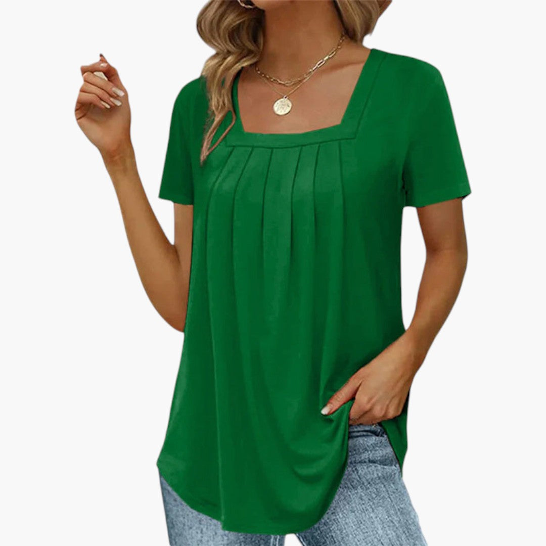 Blouse Femme avec Encolure Carrée et Plis Frontaux