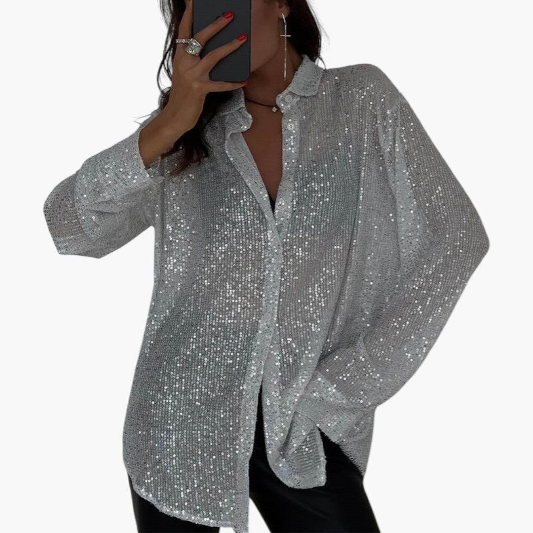 Blouse femme à col avec surface à sequins