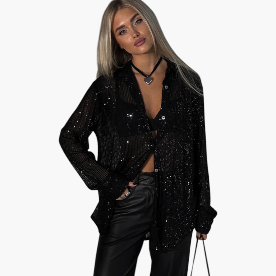 Blouse femme à col avec surface à sequins