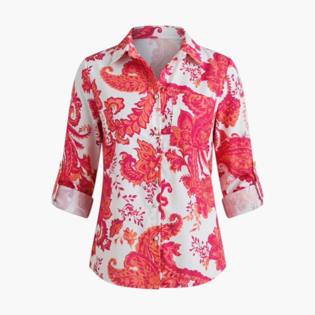 Blouse femme à col rabattu et fermeture boutonnée
