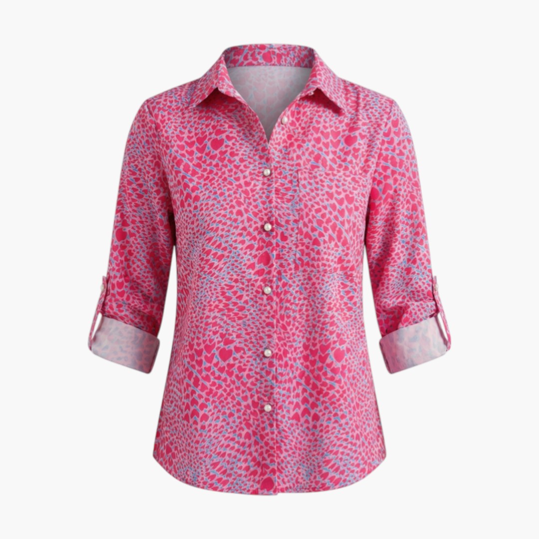 Blouse femme à col rabattu et fermeture boutonnée