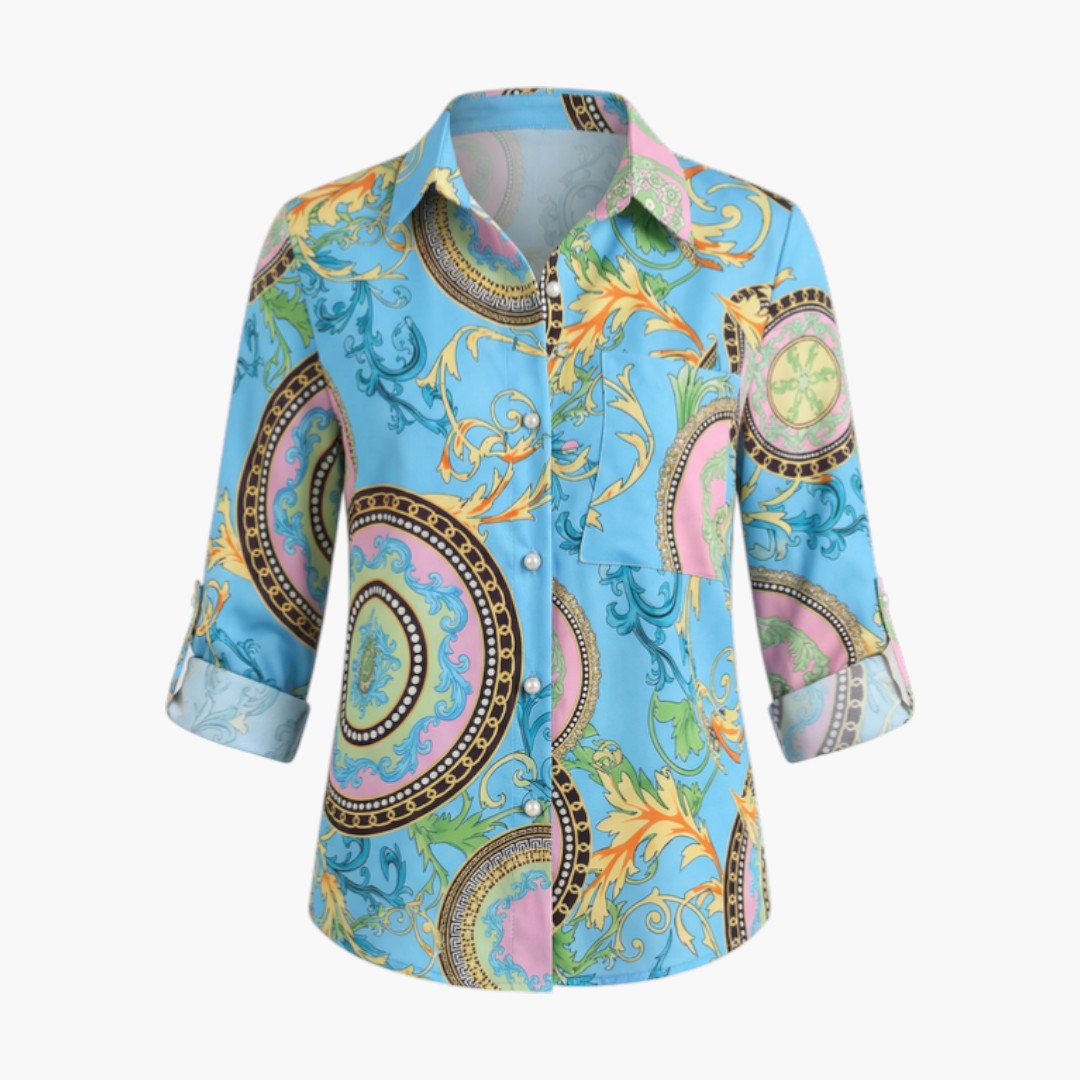 Blouse femme à col rabattu et fermeture boutonnée