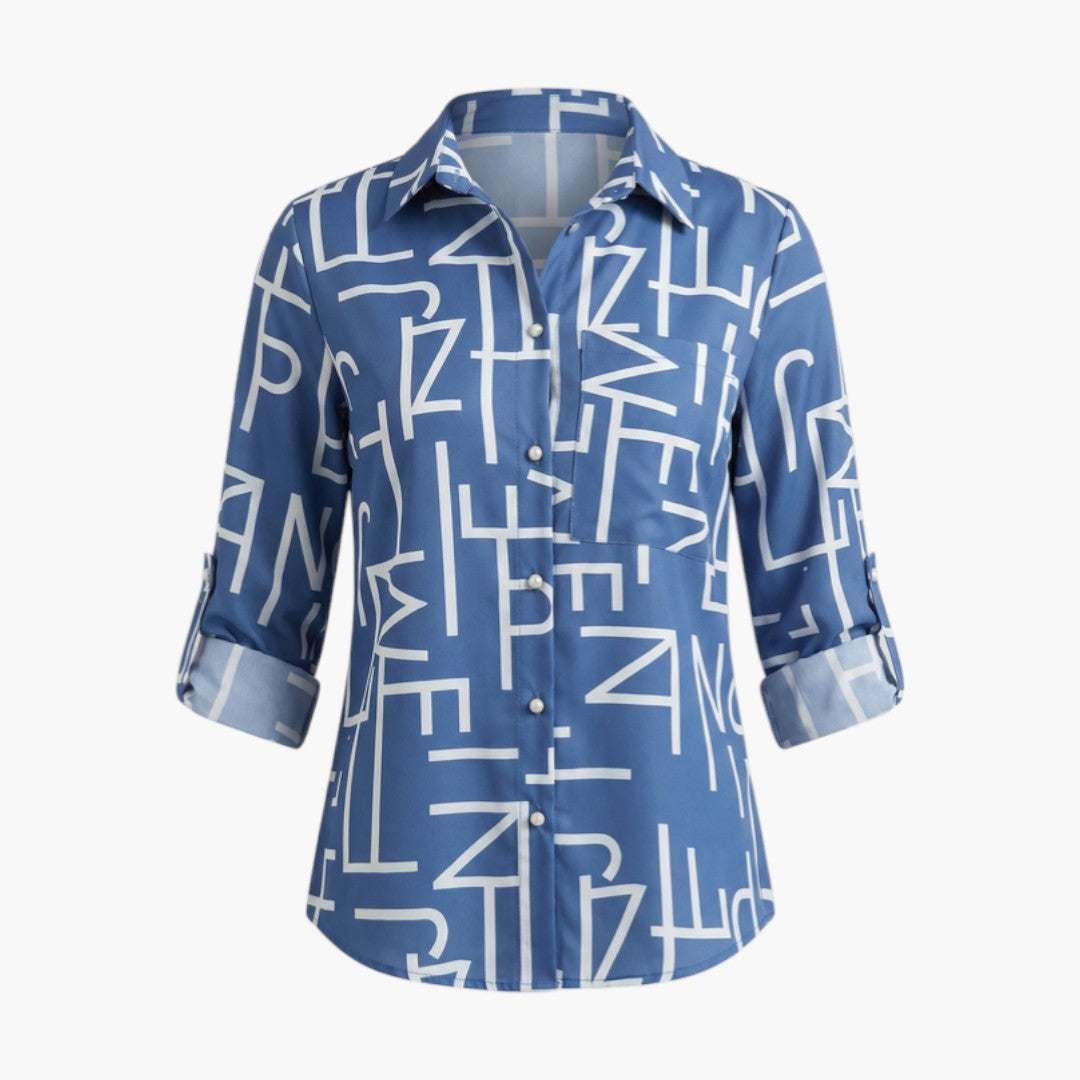 Blouse femme à col rabattu et fermeture boutonnée