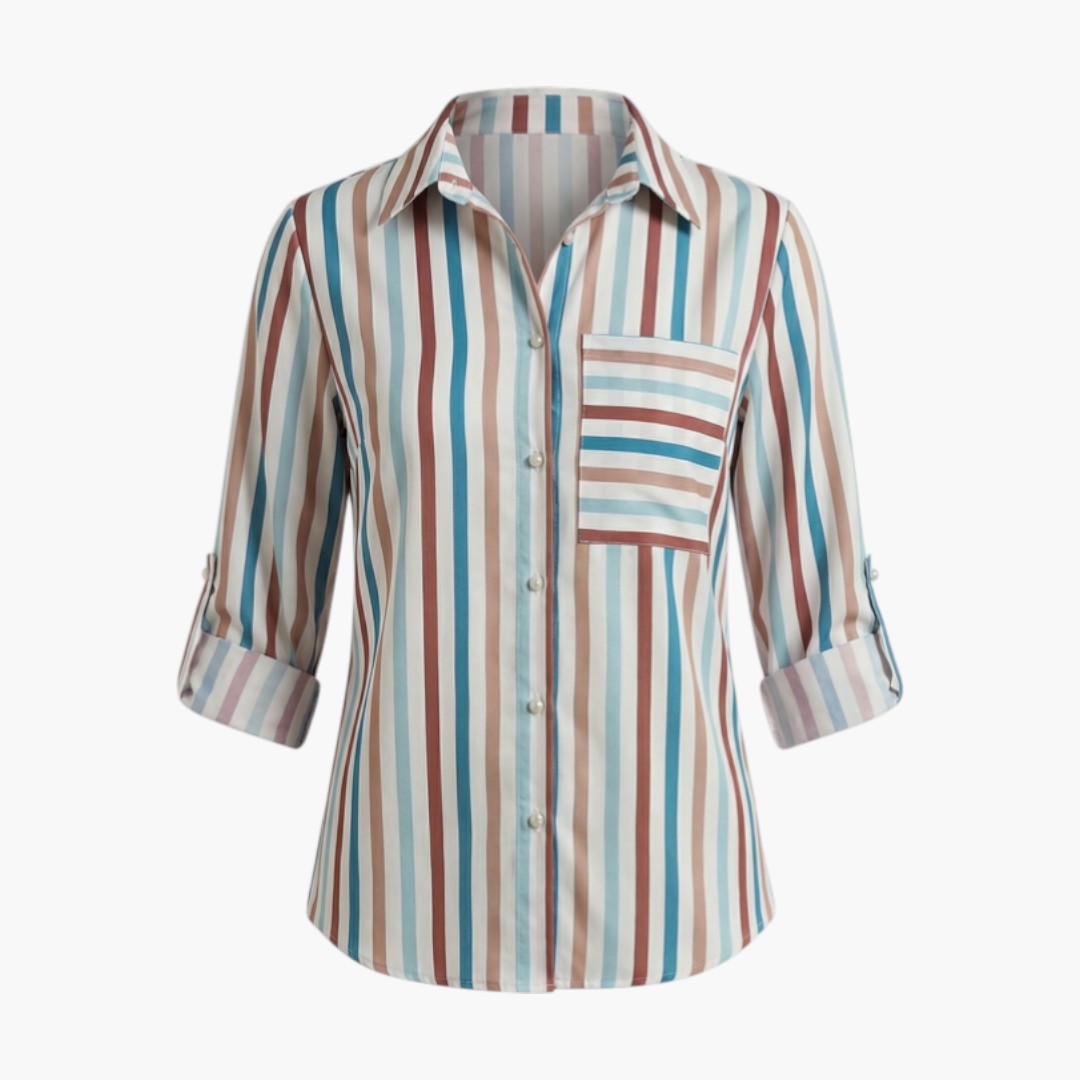 Blouse femme à col rabattu et fermeture boutonnée