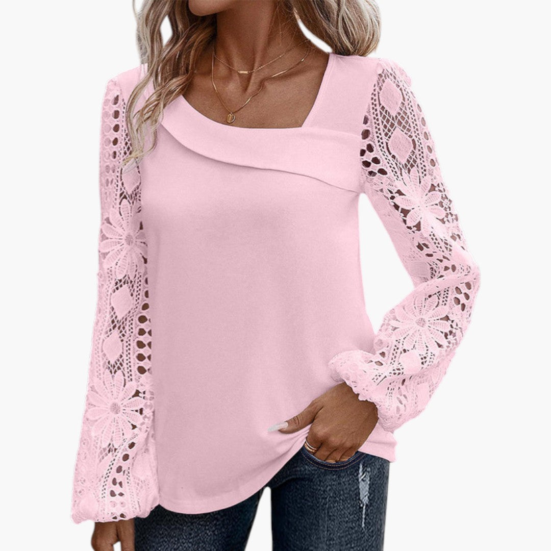Blouse femme à encolure carrée et manches en dentelle