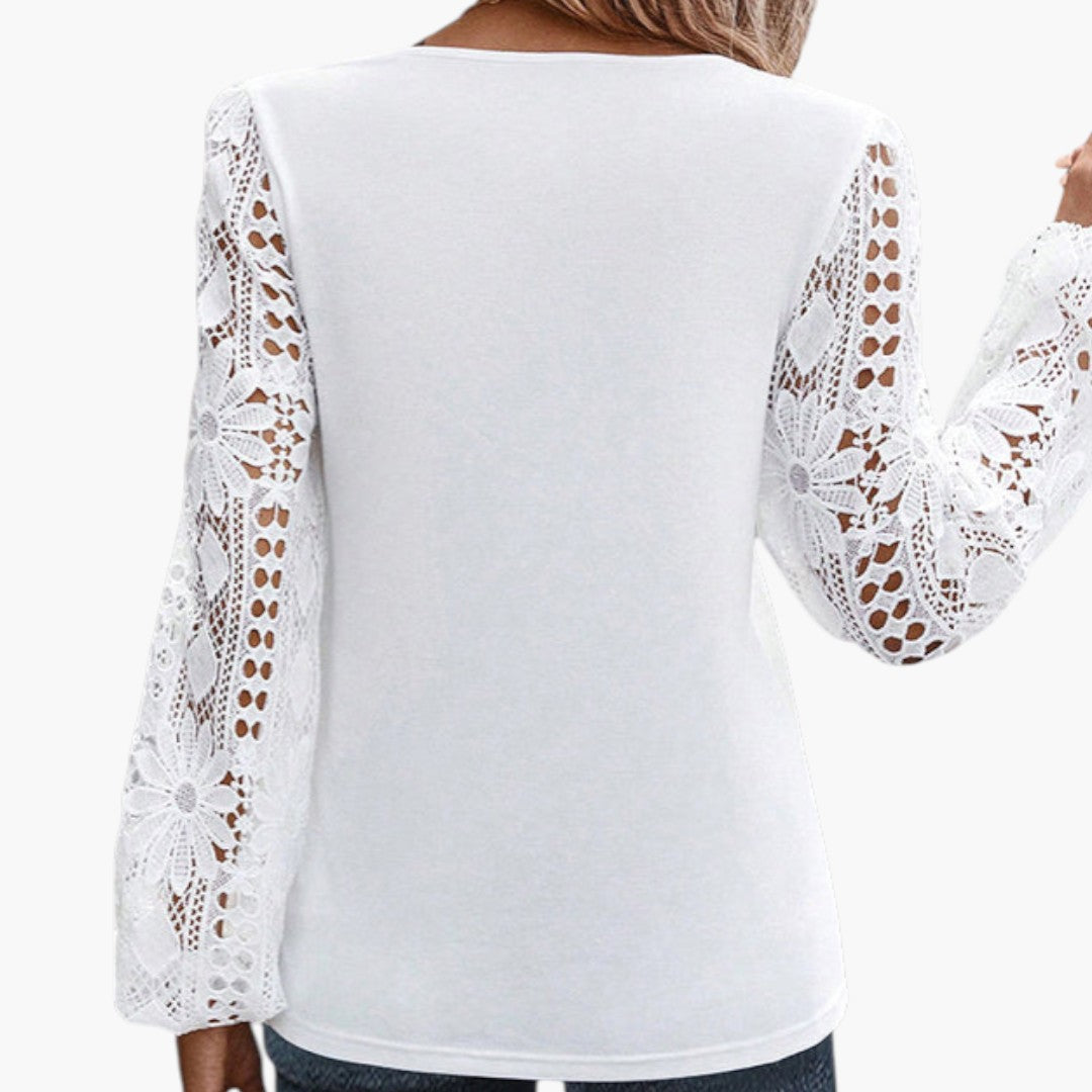 Blouse femme à encolure carrée et manches en dentelle