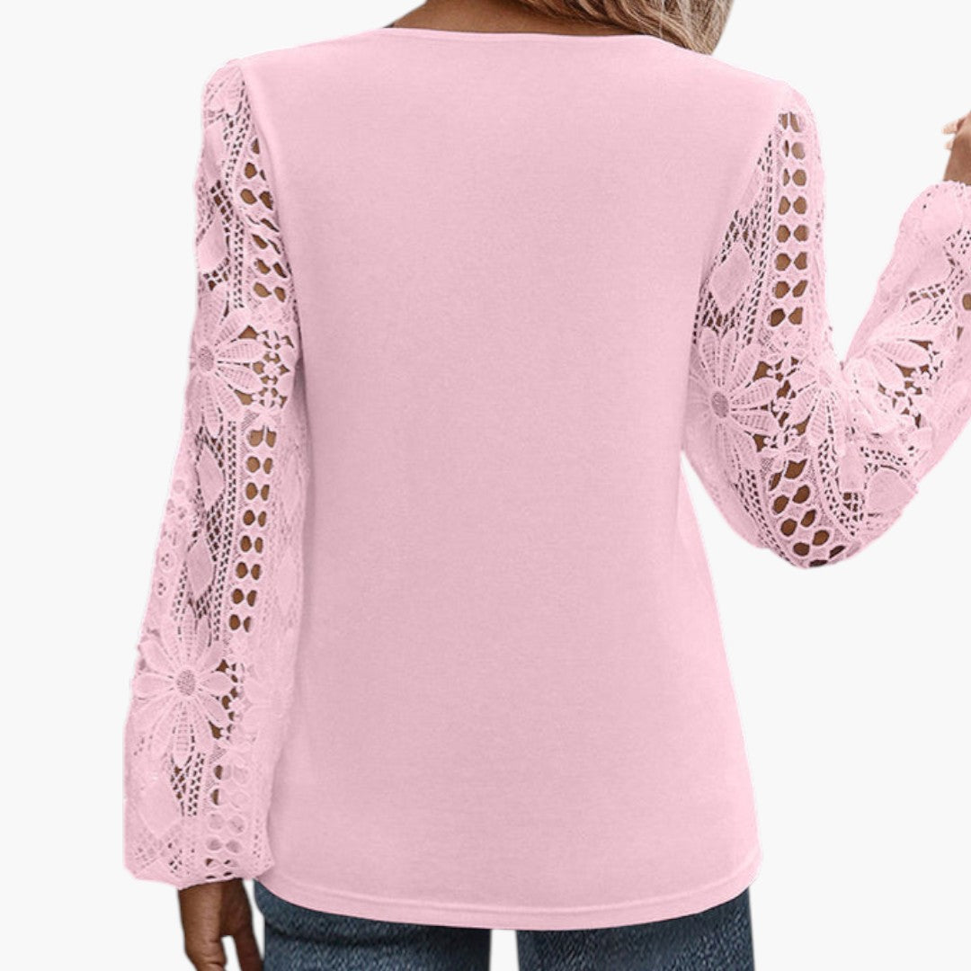 Blouse femme à encolure carrée et manches en dentelle
