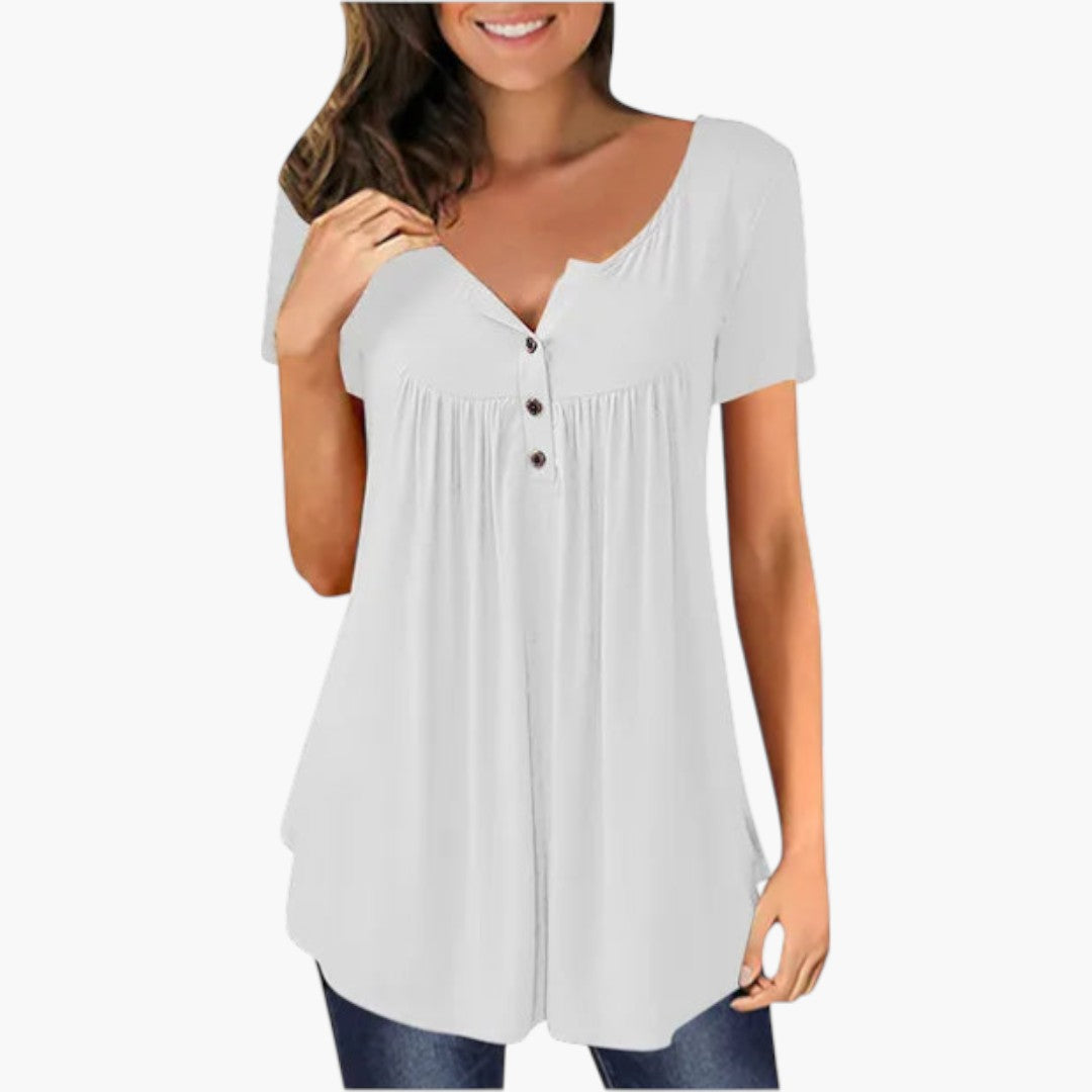 Blouse femme à encolure en V avec détail boutonné