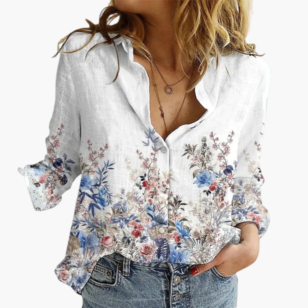 Blouse femme à encolure en V avec imprimé floral