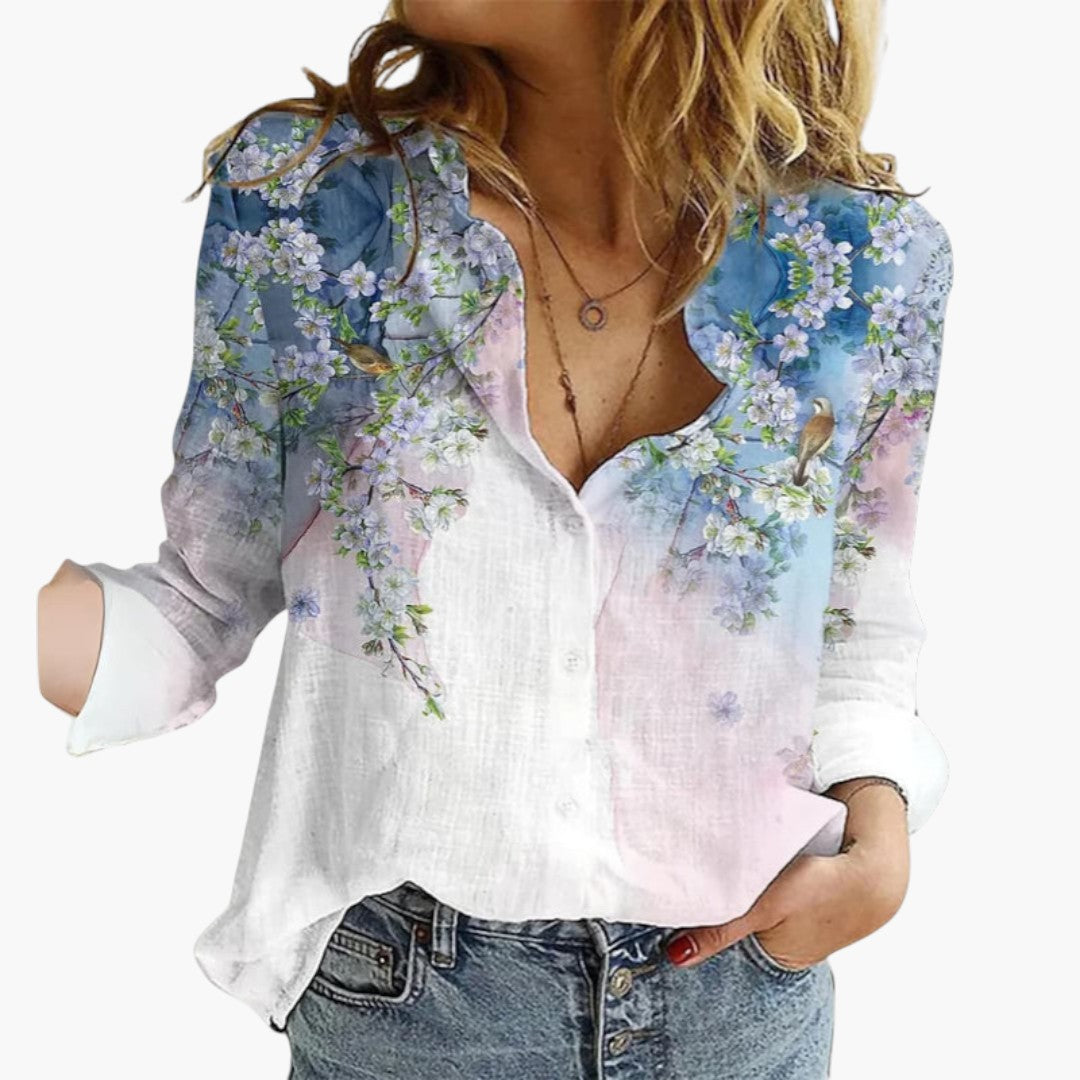 Blouse femme à encolure en V avec imprimé floral