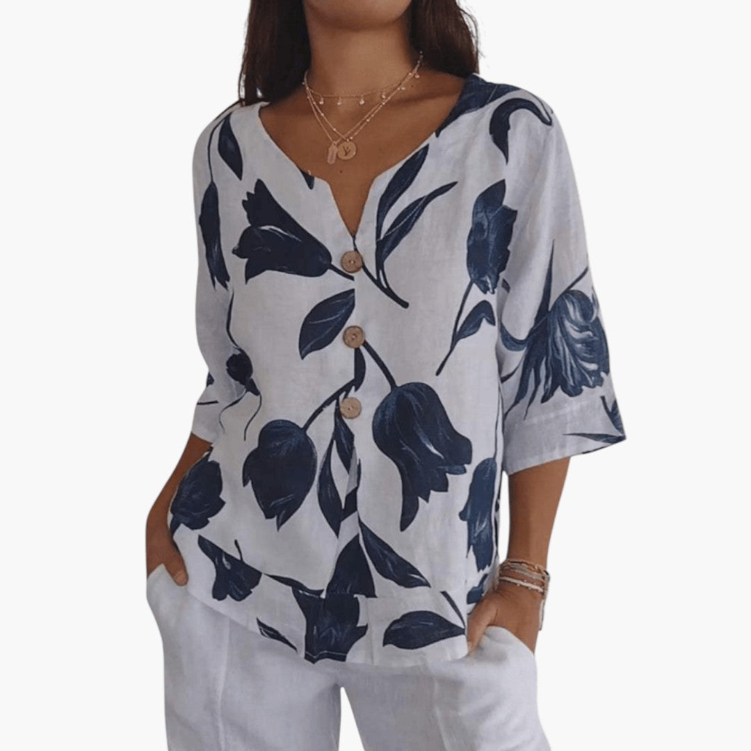 Blouse femme à encolure en V et imprimé floral