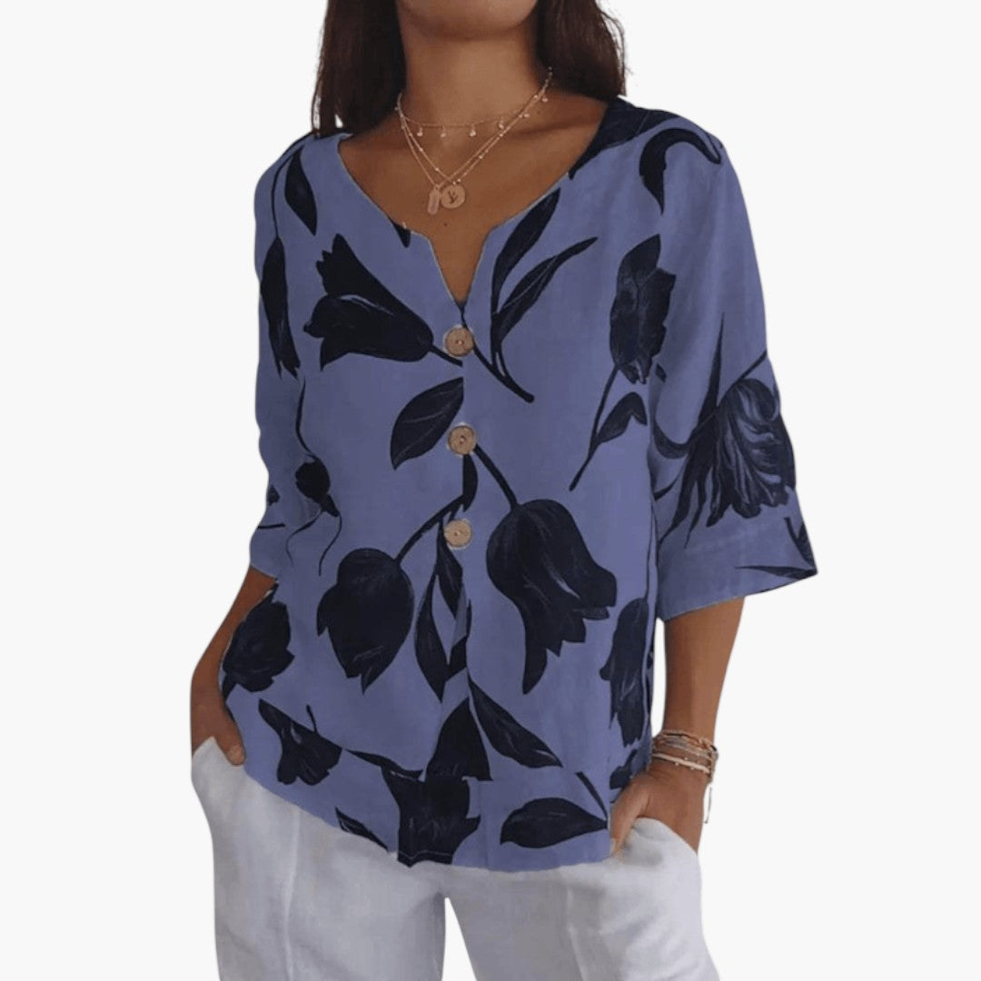 Blouse femme à encolure en V et imprimé floral