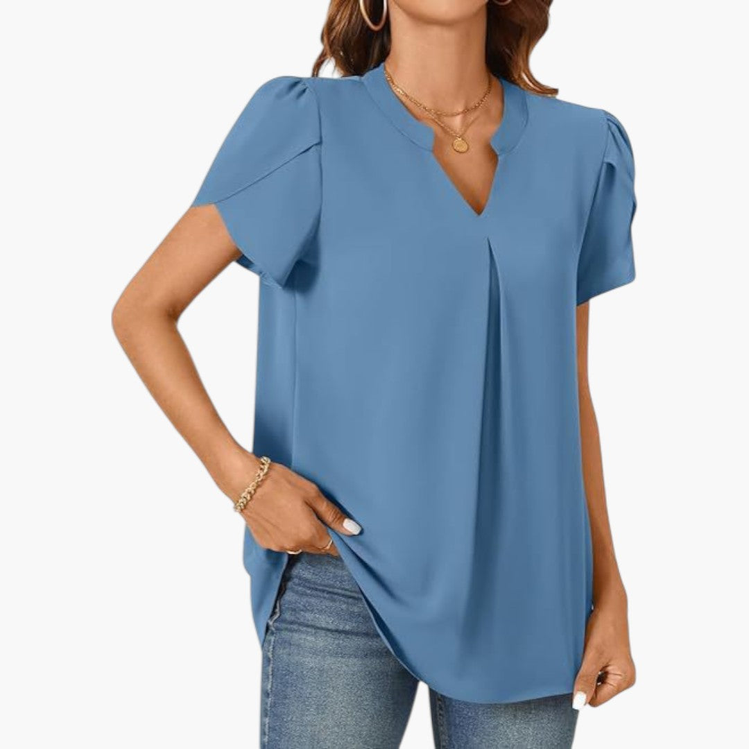 Blouse femme à encolure en V et manches bouffantes
