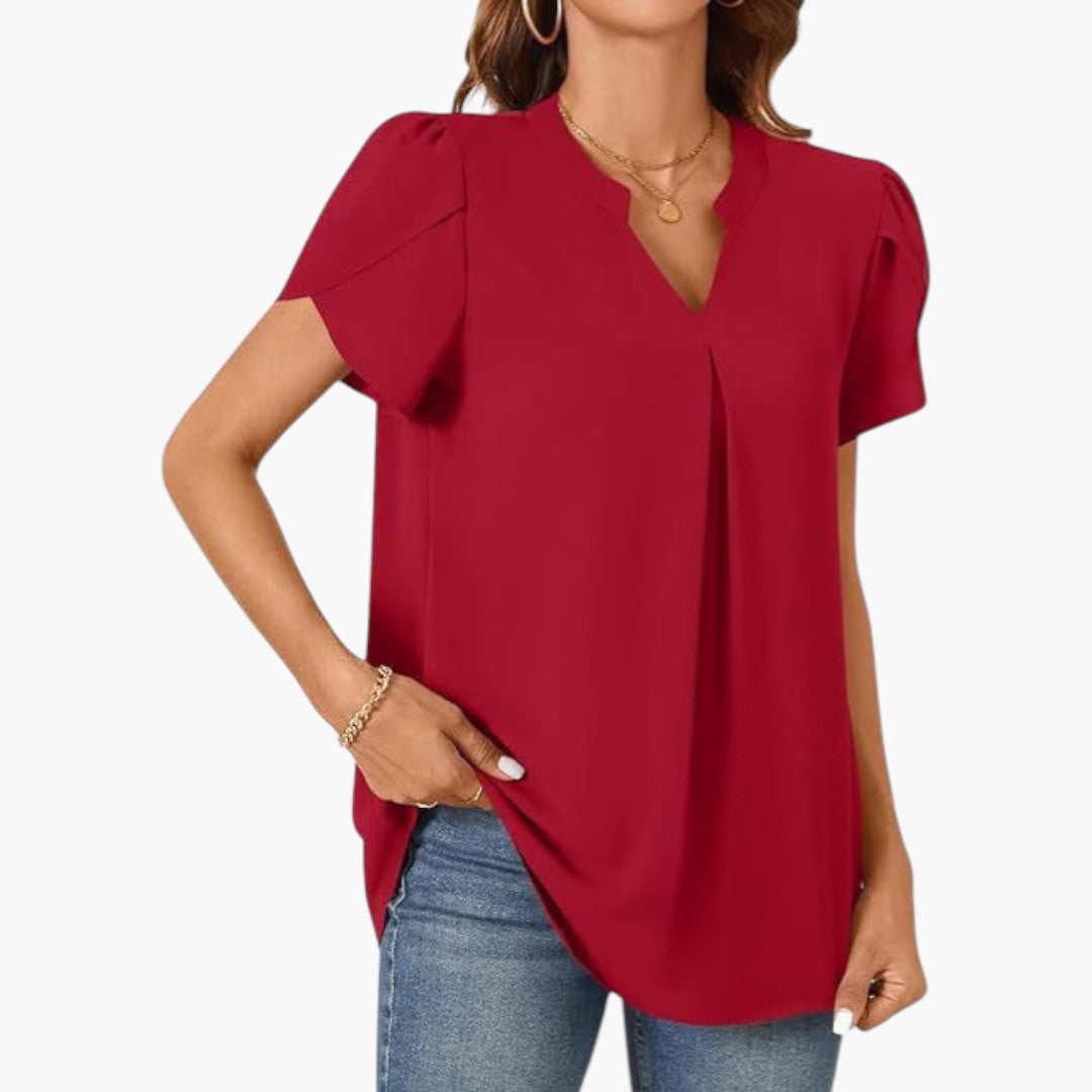 Blouse femme à encolure en V et manches bouffantes
