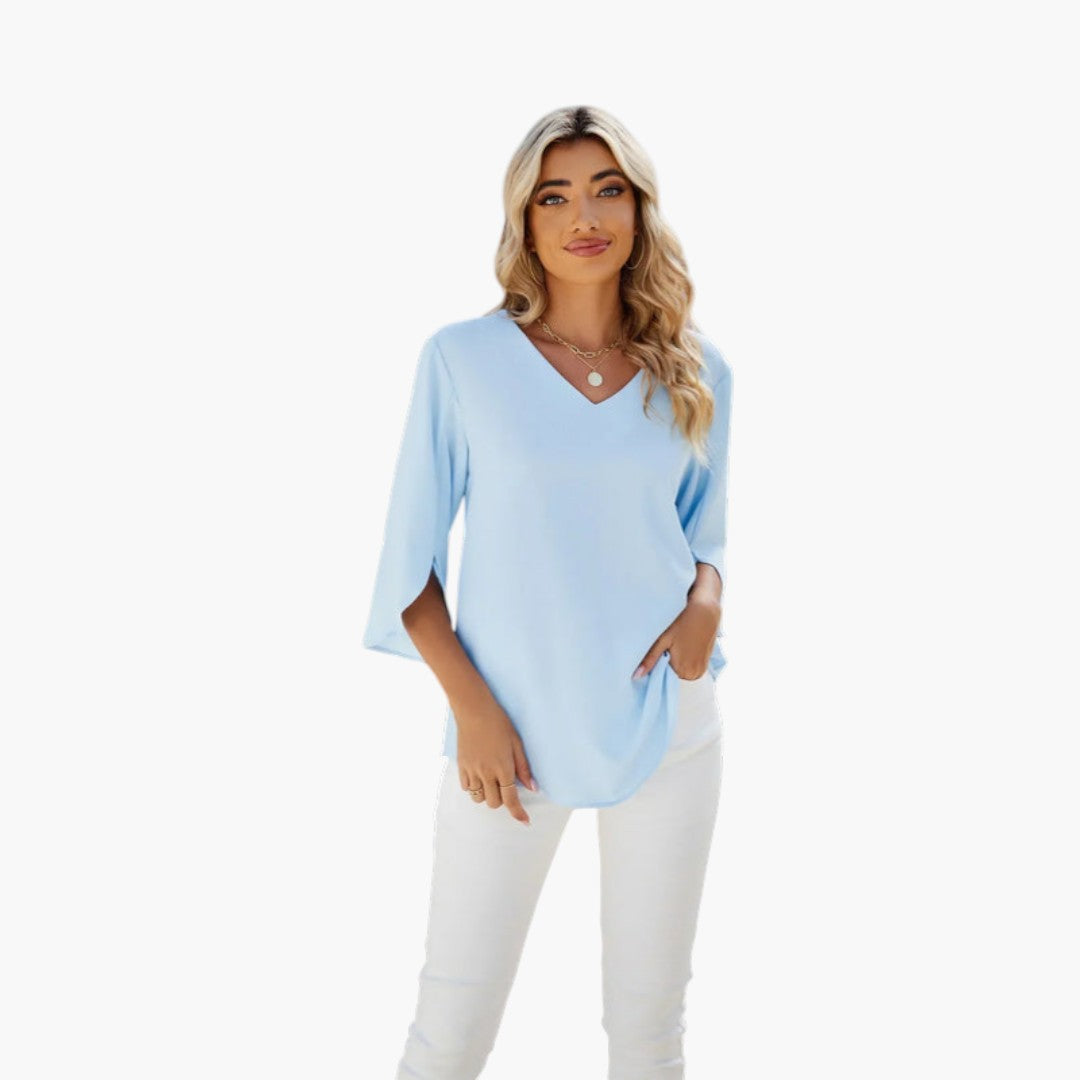 Blouse femme à encolure en V et manches fendues