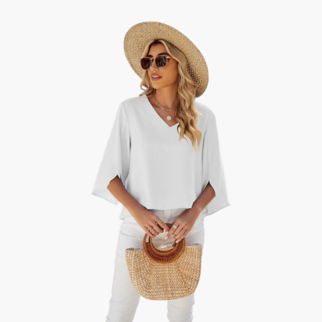 Blouse femme à encolure en V et manches fendues