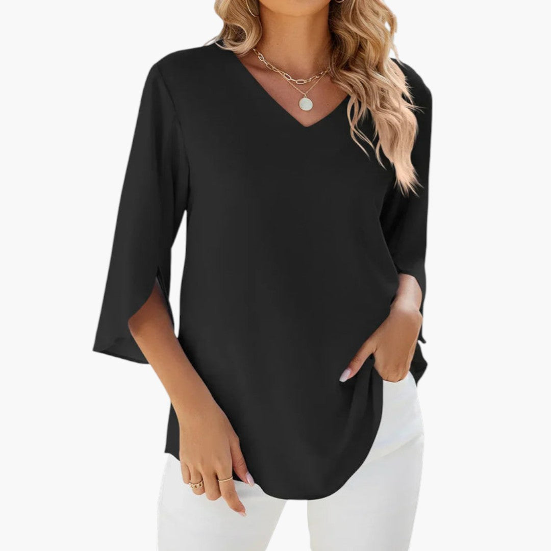 Blouse femme à encolure en V et manches fendues