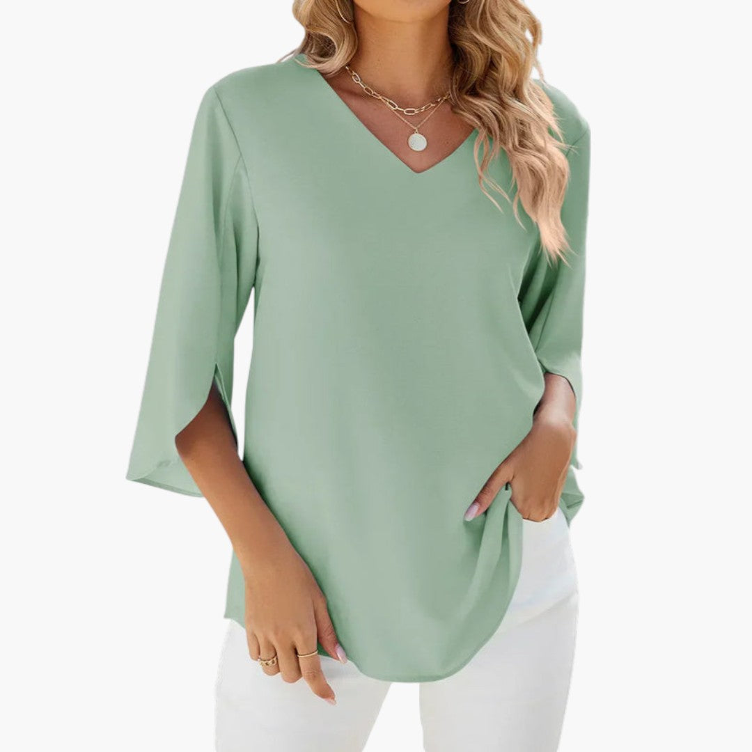 Blouse femme à encolure en V et manches fendues