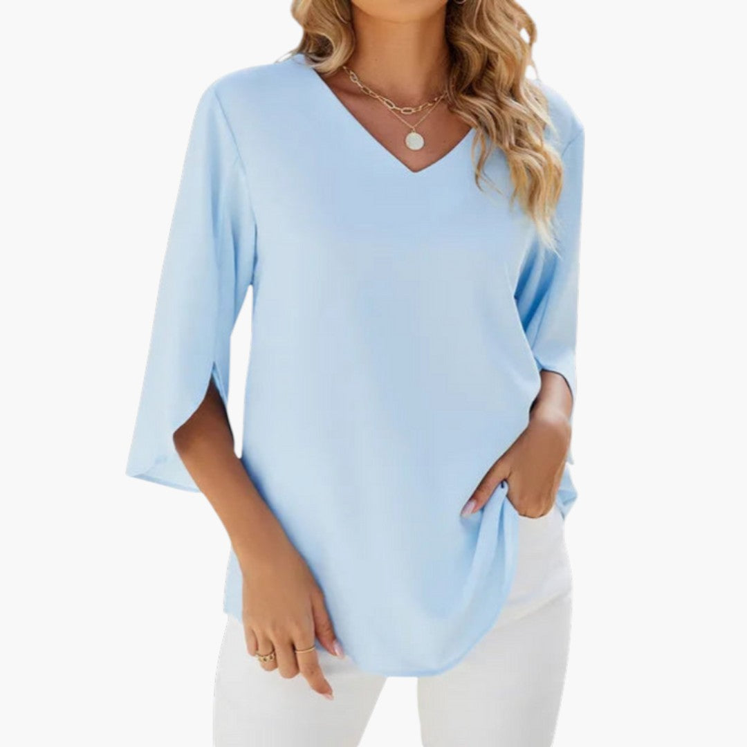Blouse femme à encolure en V et manches trois quarts