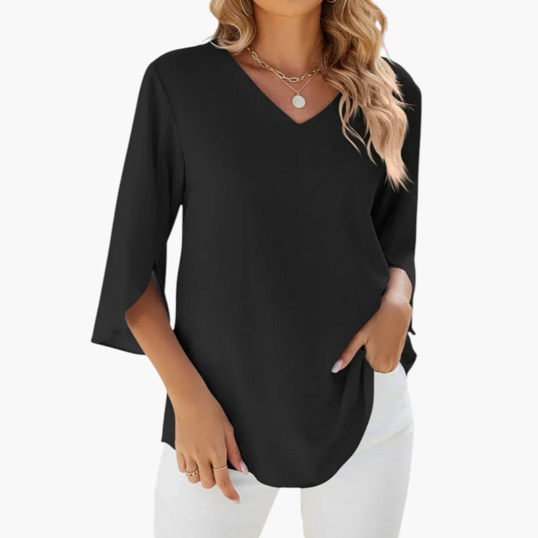 Blouse femme à encolure en V et manches trois quarts