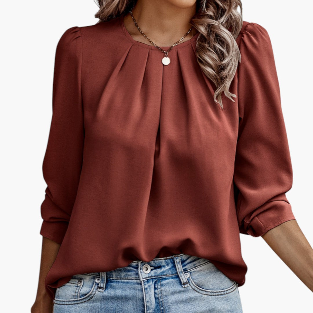 Blouse femme à encolure plissée et manches bouffantes