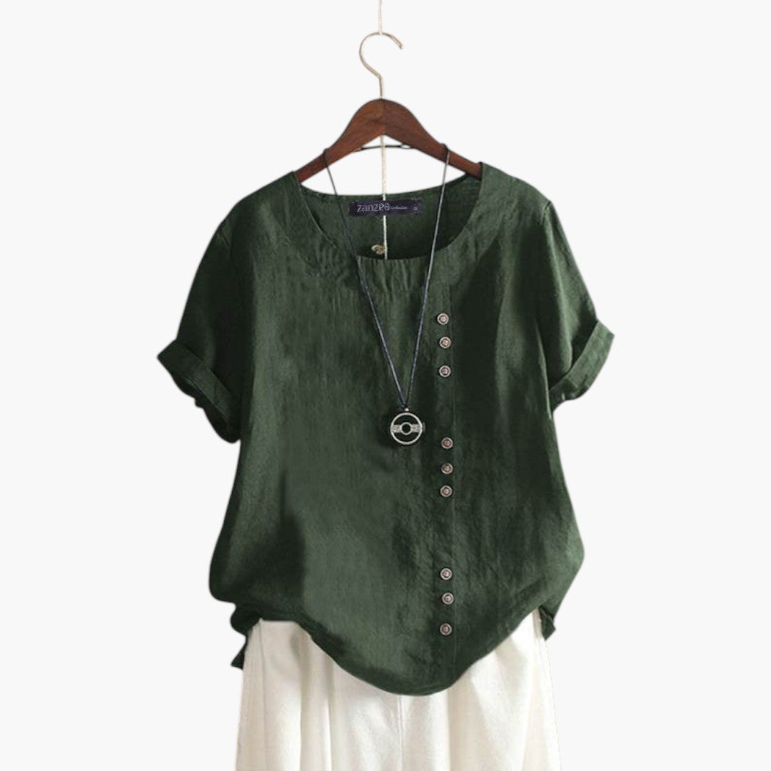 Blouse femme à encolure ronde avec détail boutonné
