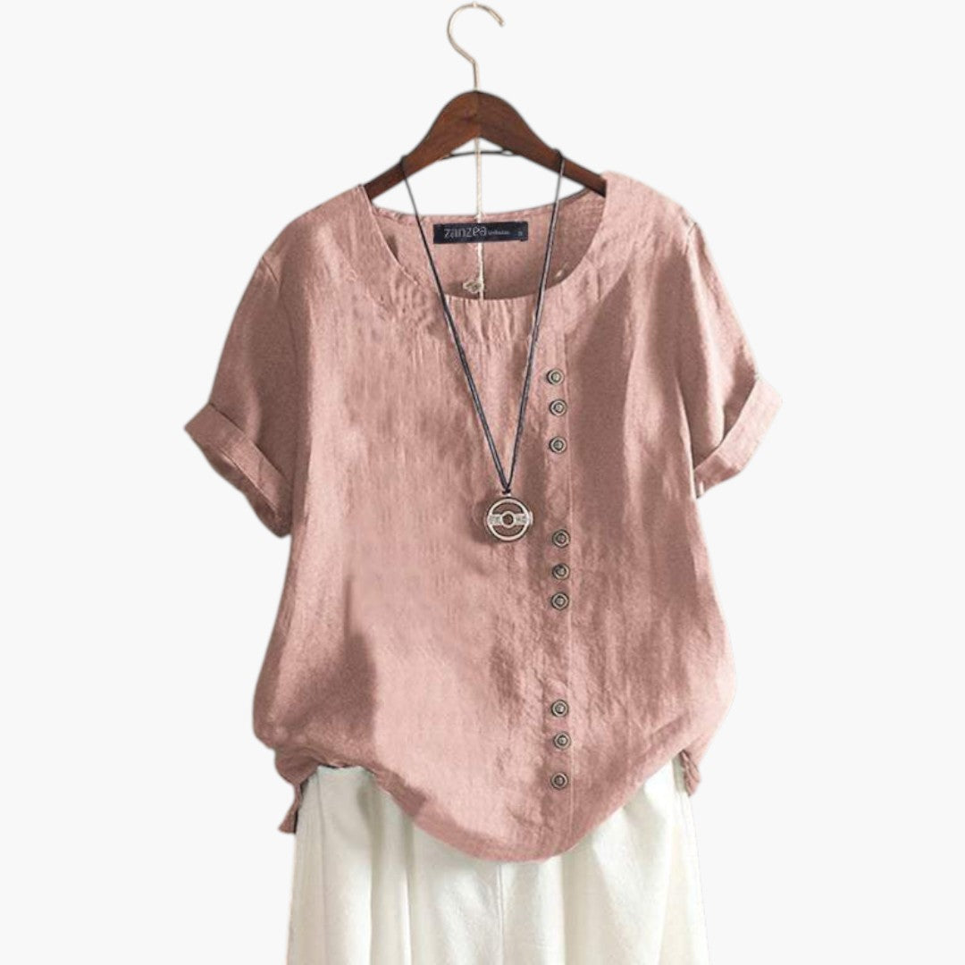 Blouse femme à encolure ronde avec détail boutonné