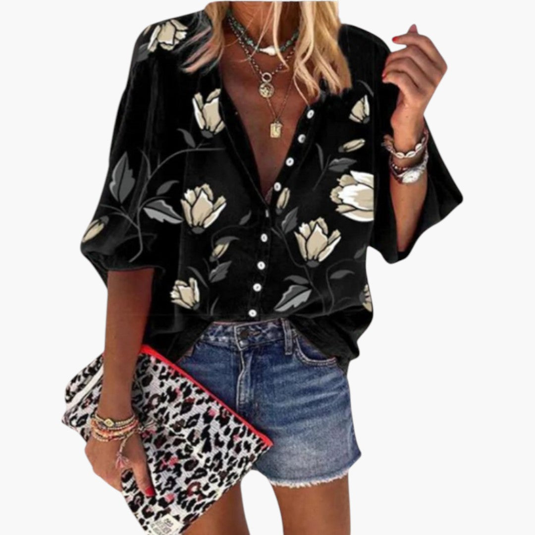 Blouse femme à imprimé floral avec patte de boutonnage