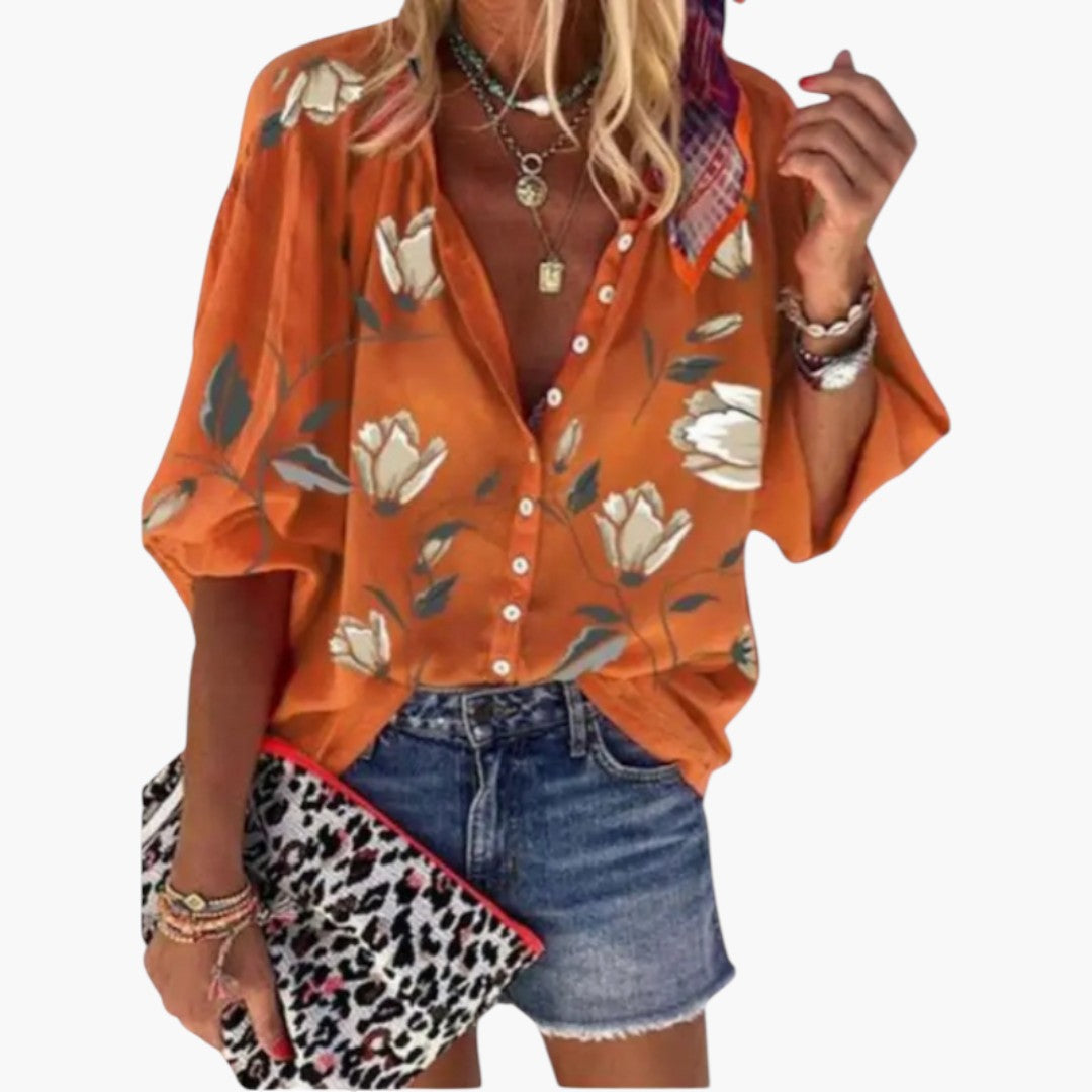Blouse femme à imprimé floral avec patte de boutonnage