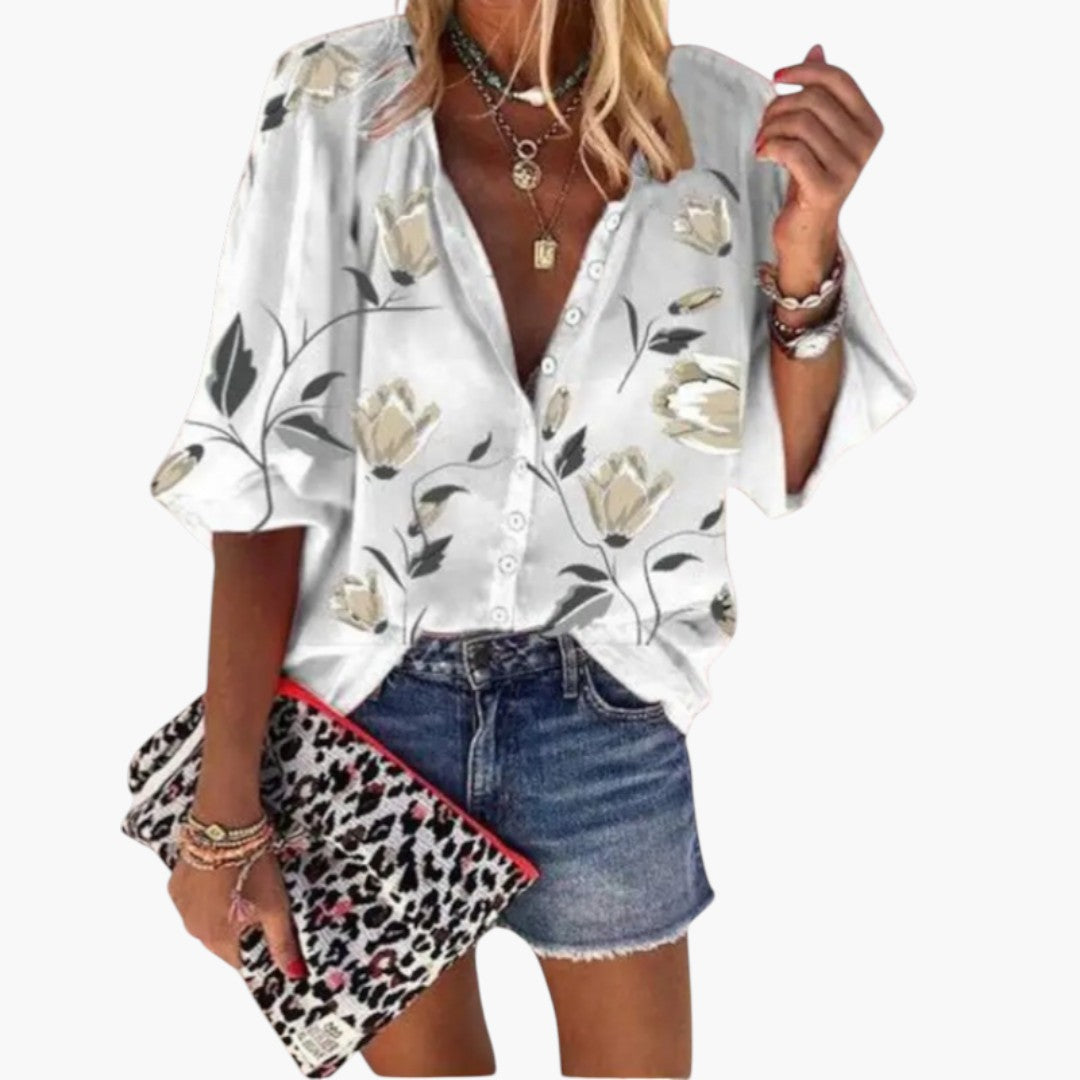 Blouse femme à imprimé floral avec patte de boutonnage