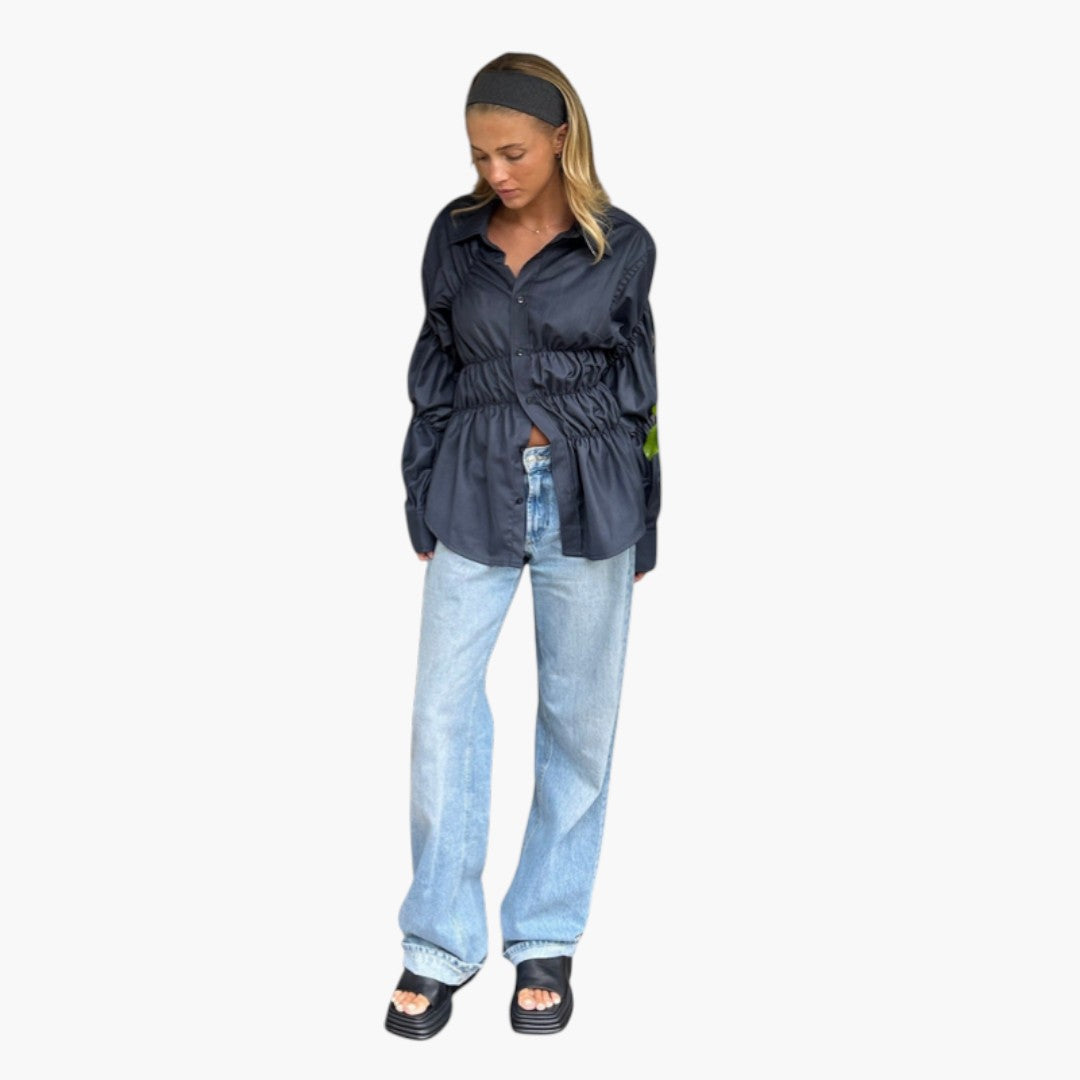 Blouse femme avec col et détail froncé