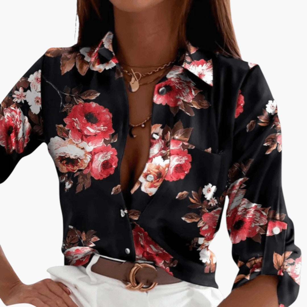 Blouse femme avec col et motif imprimé