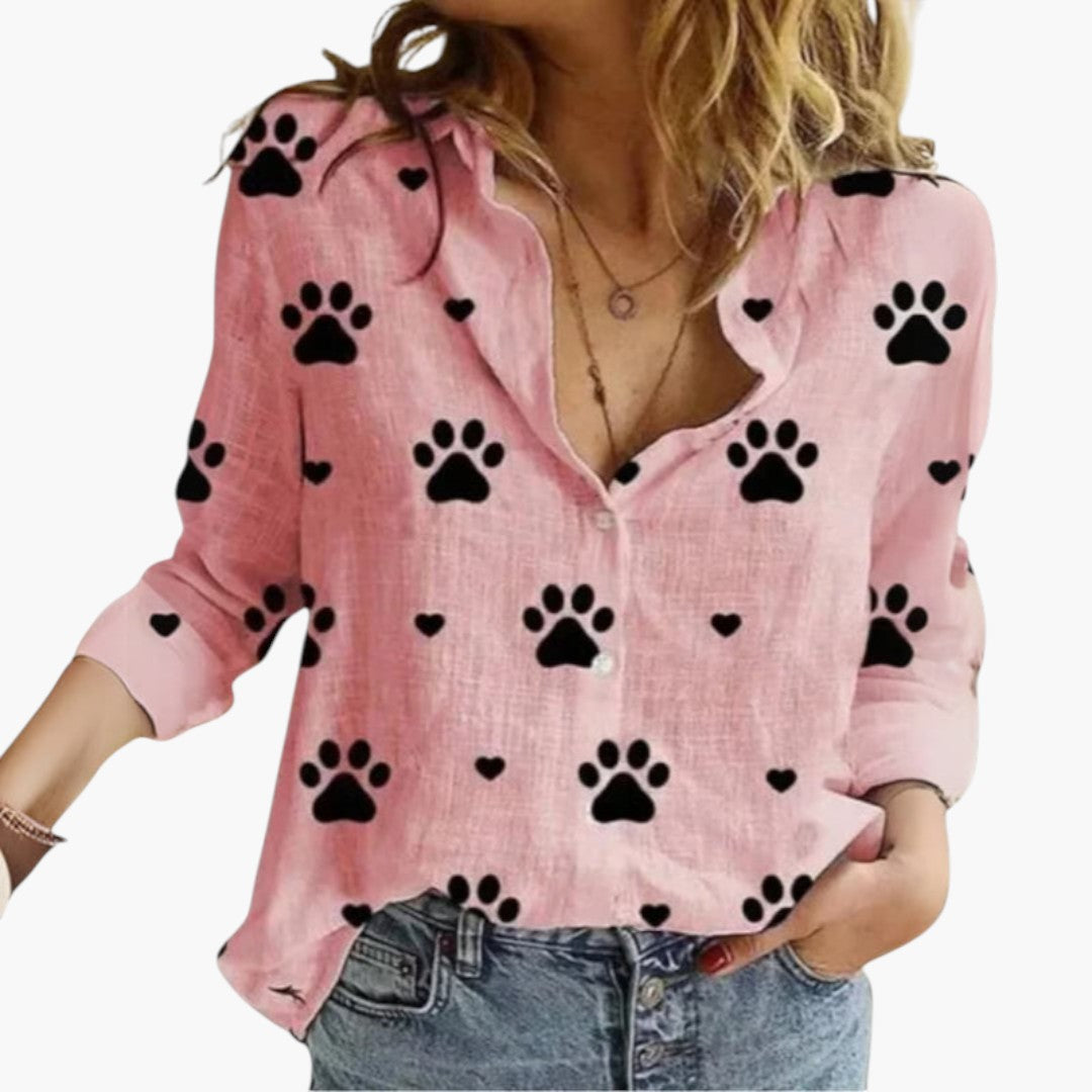 Blouse femme avec patte de boutonnage et imprimé à pois