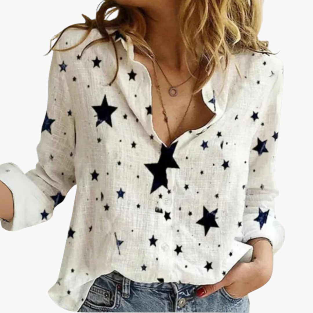Blouse femme avec patte de boutonnage et imprimé à pois