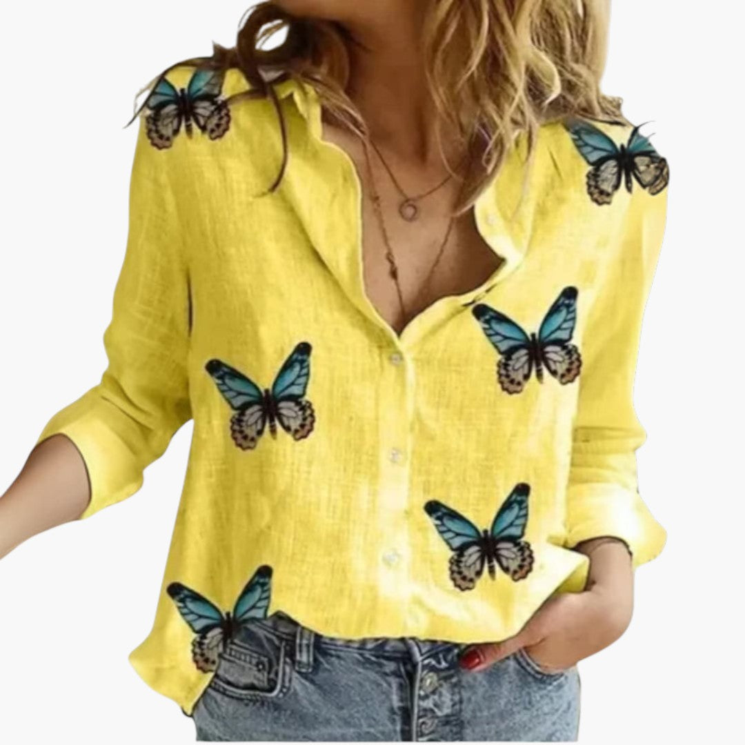 Blouse femme avec patte de boutonnage et imprimé à pois