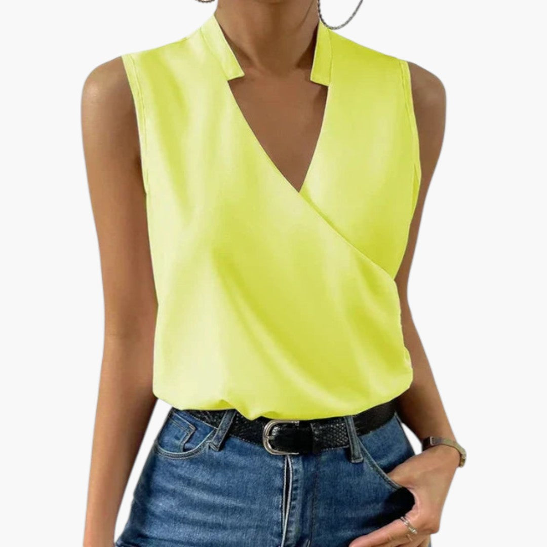 Blouse femme col V sans manches effet cache cœur