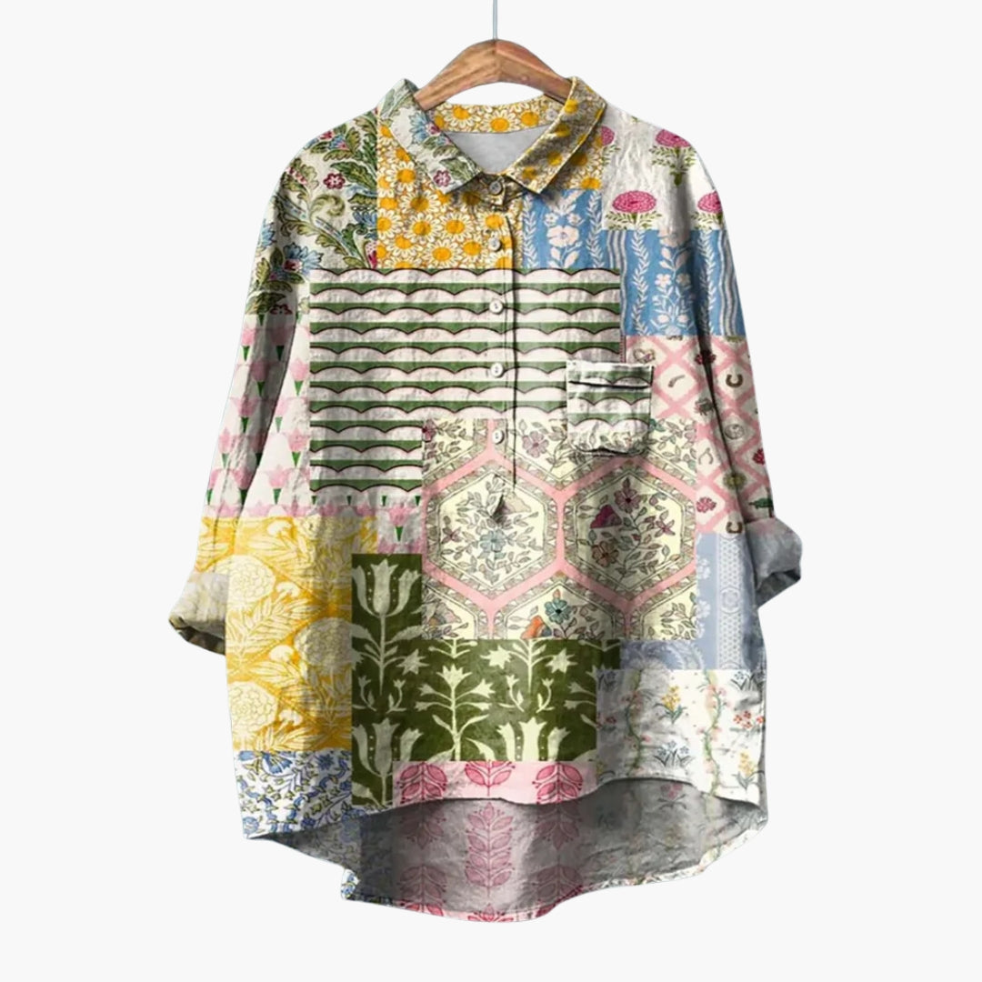 Blouse femme imprimée florale à col et patte de boutonnage