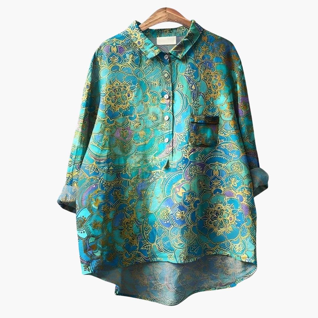 Blouse femme imprimée florale à col et patte de boutonnage