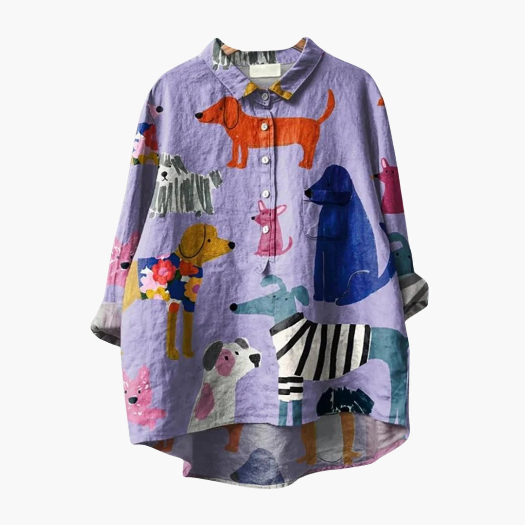 Blouse femme imprimée florale à col et patte de boutonnage