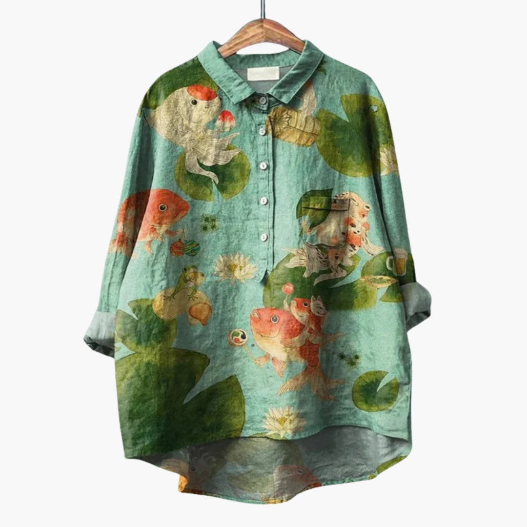 Blouse femme imprimée florale à col et patte de boutonnage