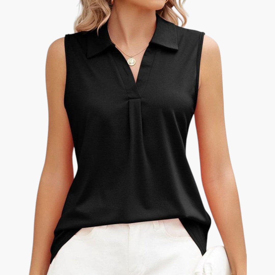 Blouse femme sans manches à col et encolure en V