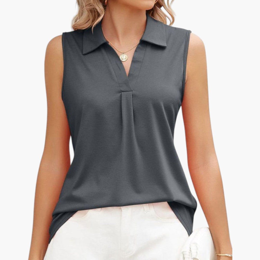 Blouse femme sans manches à col et encolure en V