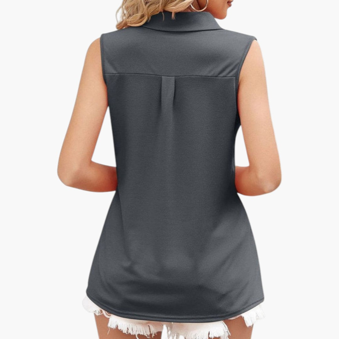 Blouse femme sans manches à col et encolure en V