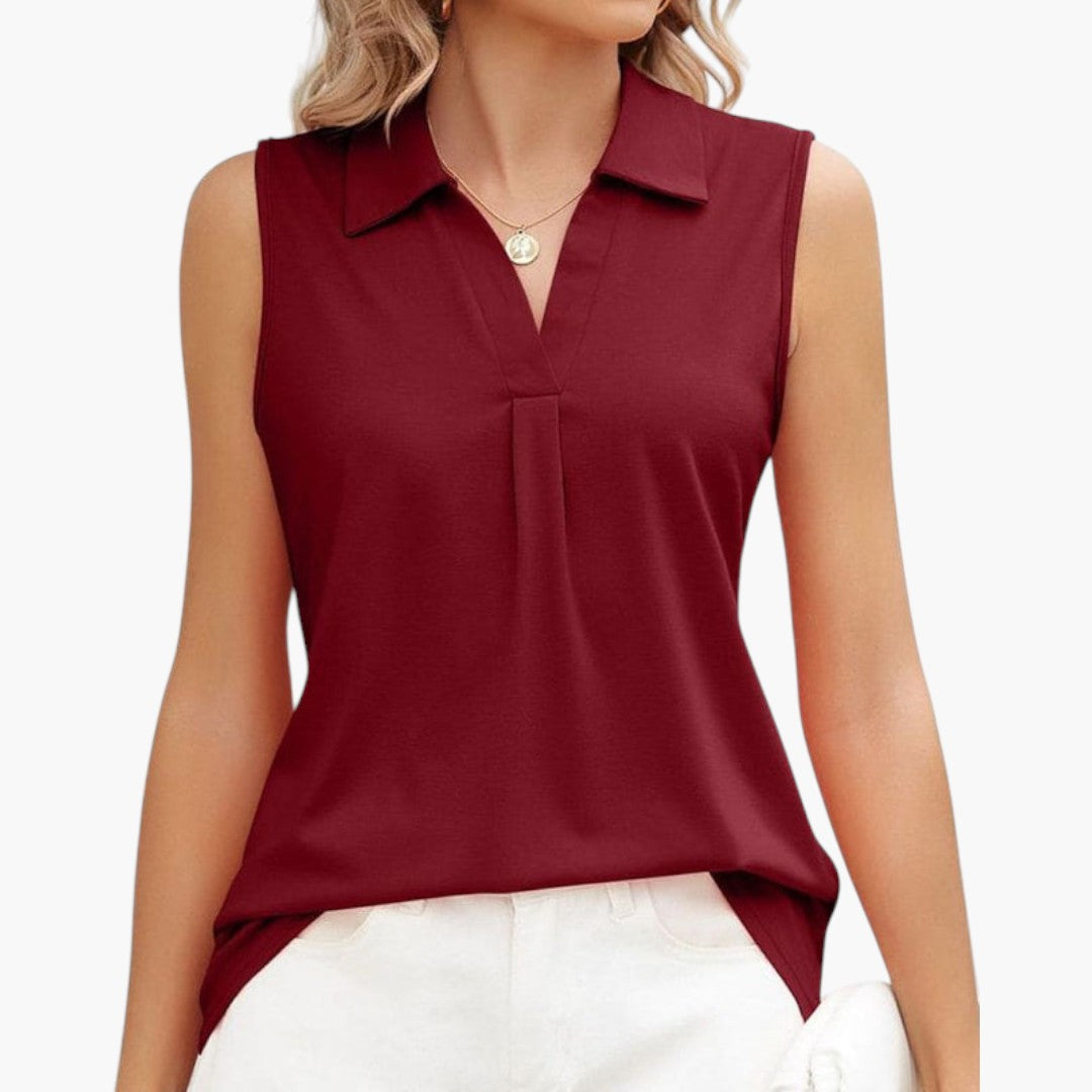 Blouse femme sans manches à col et encolure en V
