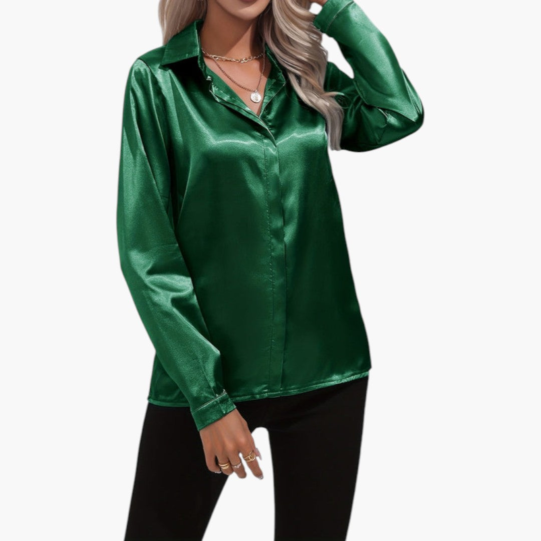 Blouse femme satinée à fermeture boutonnée
