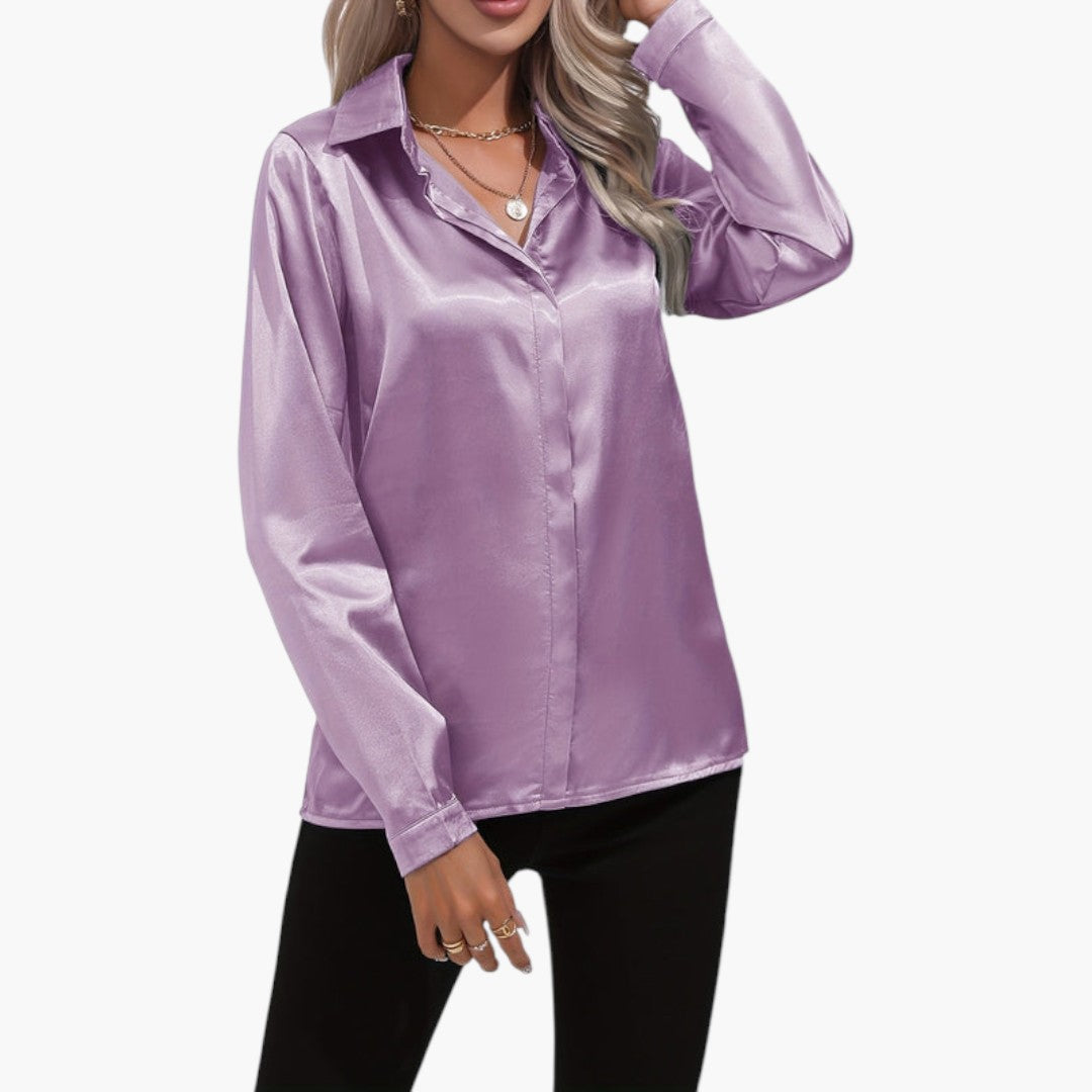 Blouse femme satinée à fermeture boutonnée