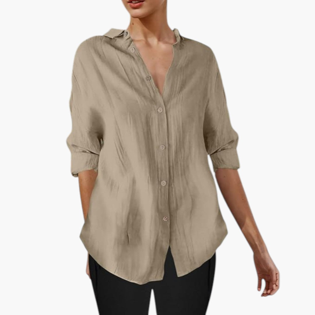Blouse longue femme avec col et patte de boutonnage