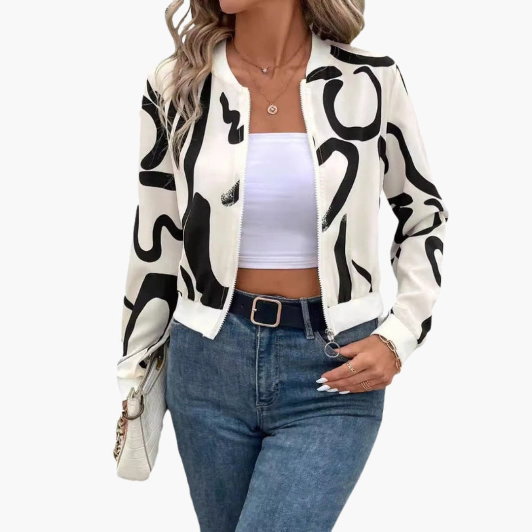 Blouson Bombardier Femme Motif Artistique avec Fermeture Zippée