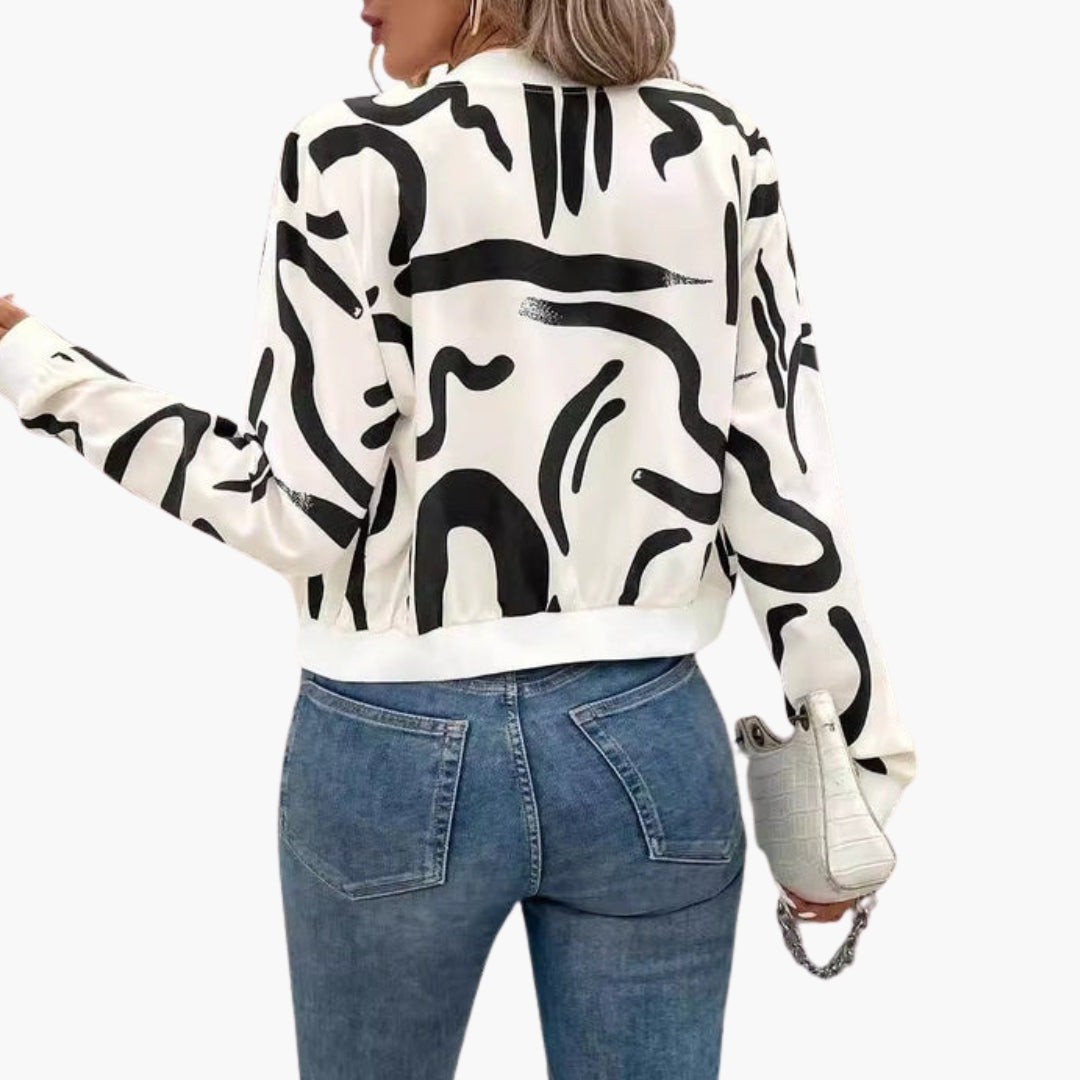 Blouson Bombardier Femme Motif Artistique avec Fermeture Zippée