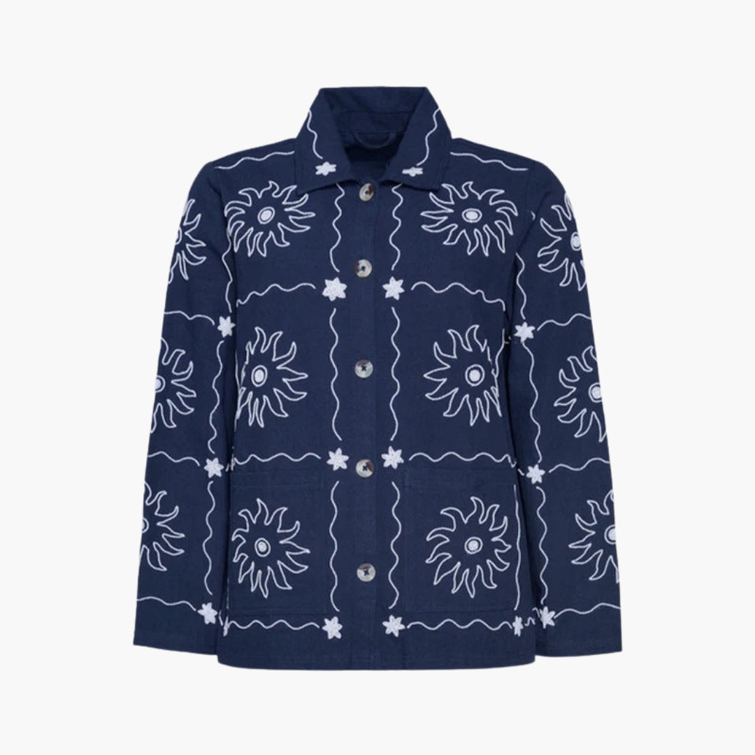 Blouson Bombardier Femme à Boutons et Motifs Imprimés